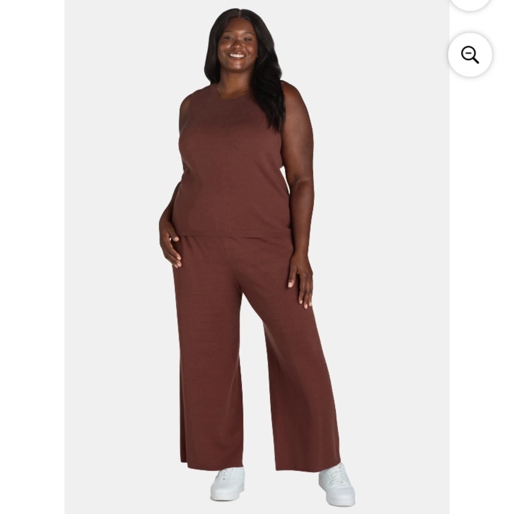 Women's Brown Sweater Tank Top and Wide Leg Pant Set 3x NWT